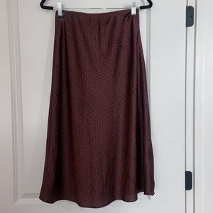 Abercrombie & Fitch Brown Satin Midi Skirt W/ Black Polka Dots